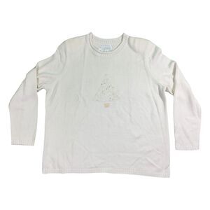CJ Banks Sweater Women's 2X Ivory Hand Embroidered Beaded Sequin Pullover Retro